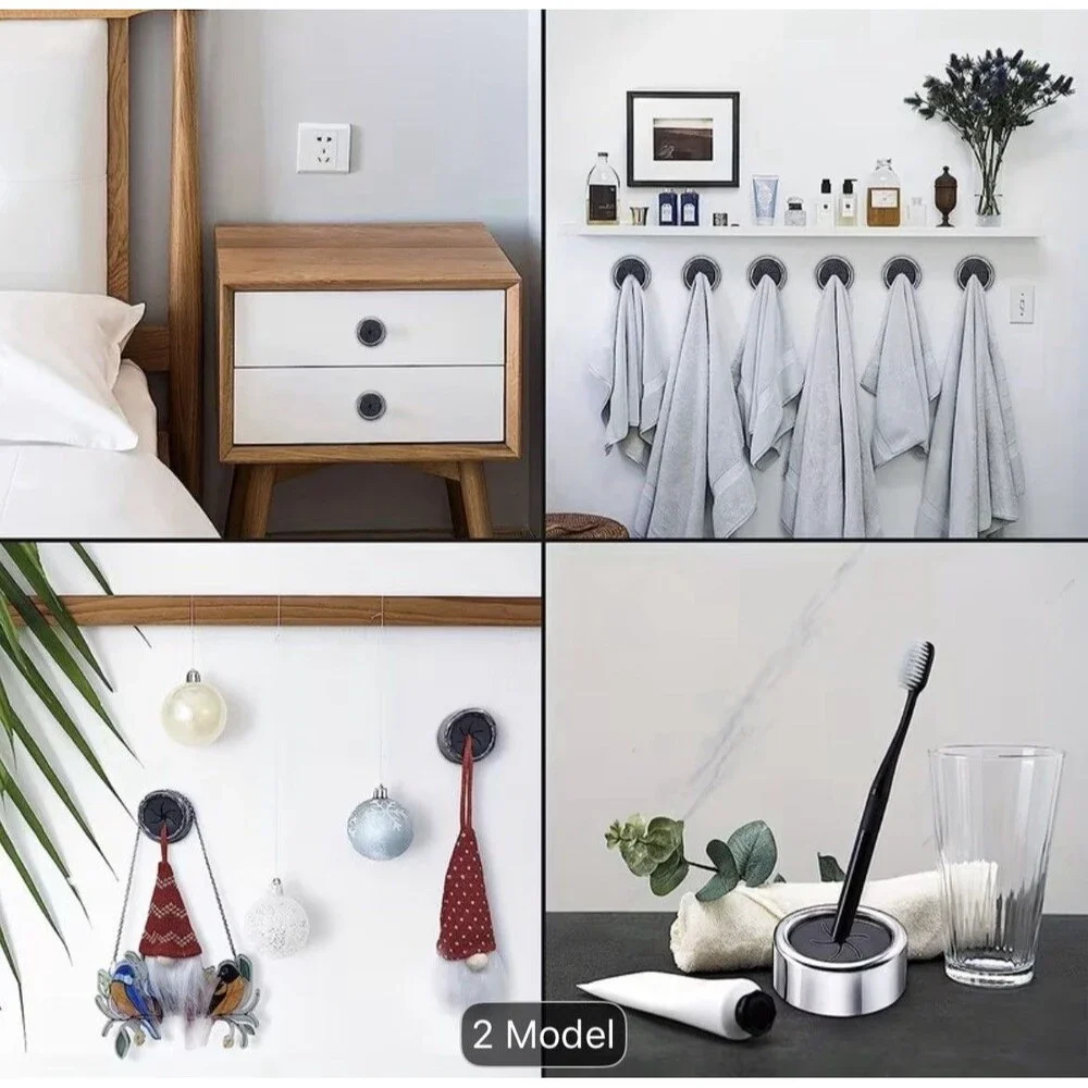 2 Piece Kitchen Dish Hand Towel Holder Hooks Self Adhesive Round Wall Mount Push